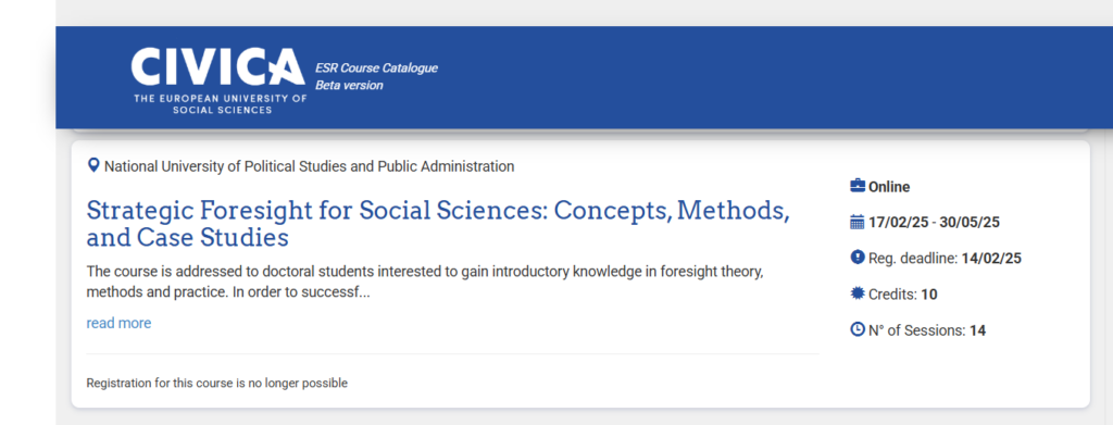 Strategic Foresight for Social Sciences: Concepts, Methods, and Case Studies training course
