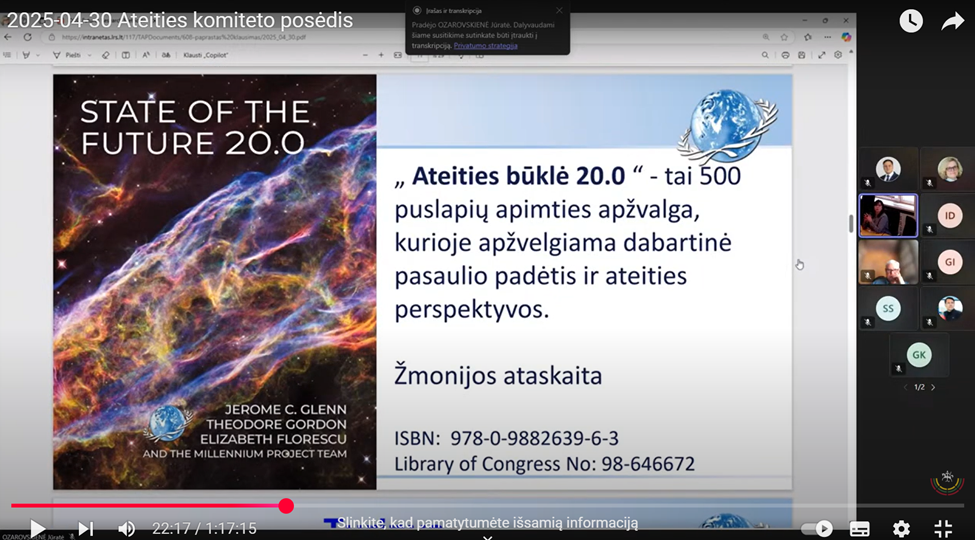 Presentation of the “State of the Future 20.0” in the Lithuanian Parliament’s Future Committee