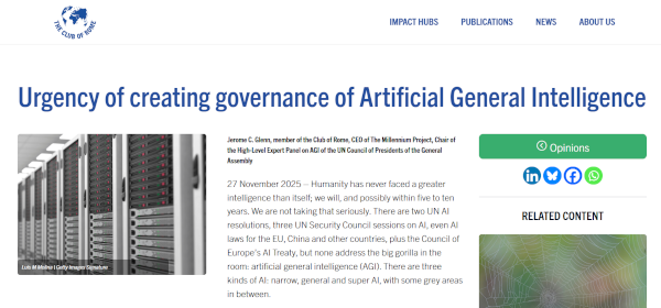 Urgency of Creating Governance of Artificial General Intelligence.”